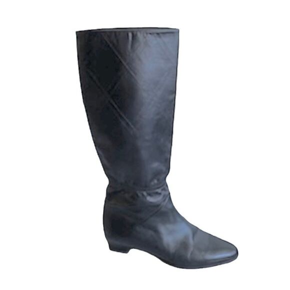 BALLY Black Leather Tall Fall Winter Lined Boots Small Heel Made In Italy 7 - Picture 1 of 14